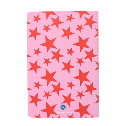 LK Red Pink Stars Softcover Blank A5 Notebook Fun Stationery Notes Gift