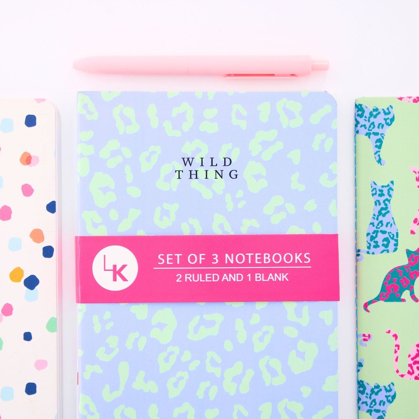 LK Wild Thing Cats Set Of 3 A5 Notebooks 2 Ruled 1 Blank In Assorted Designs