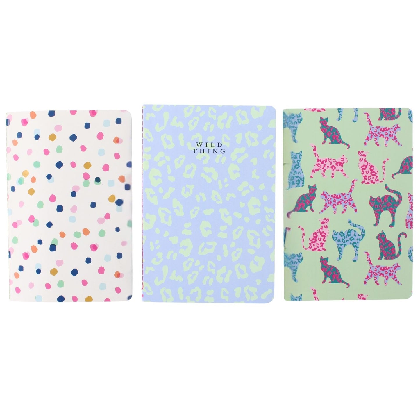 LK Wild Thing Cats Set Of 3 A5 Notebooks 2 Ruled 1 Blank In Assorted Designs
