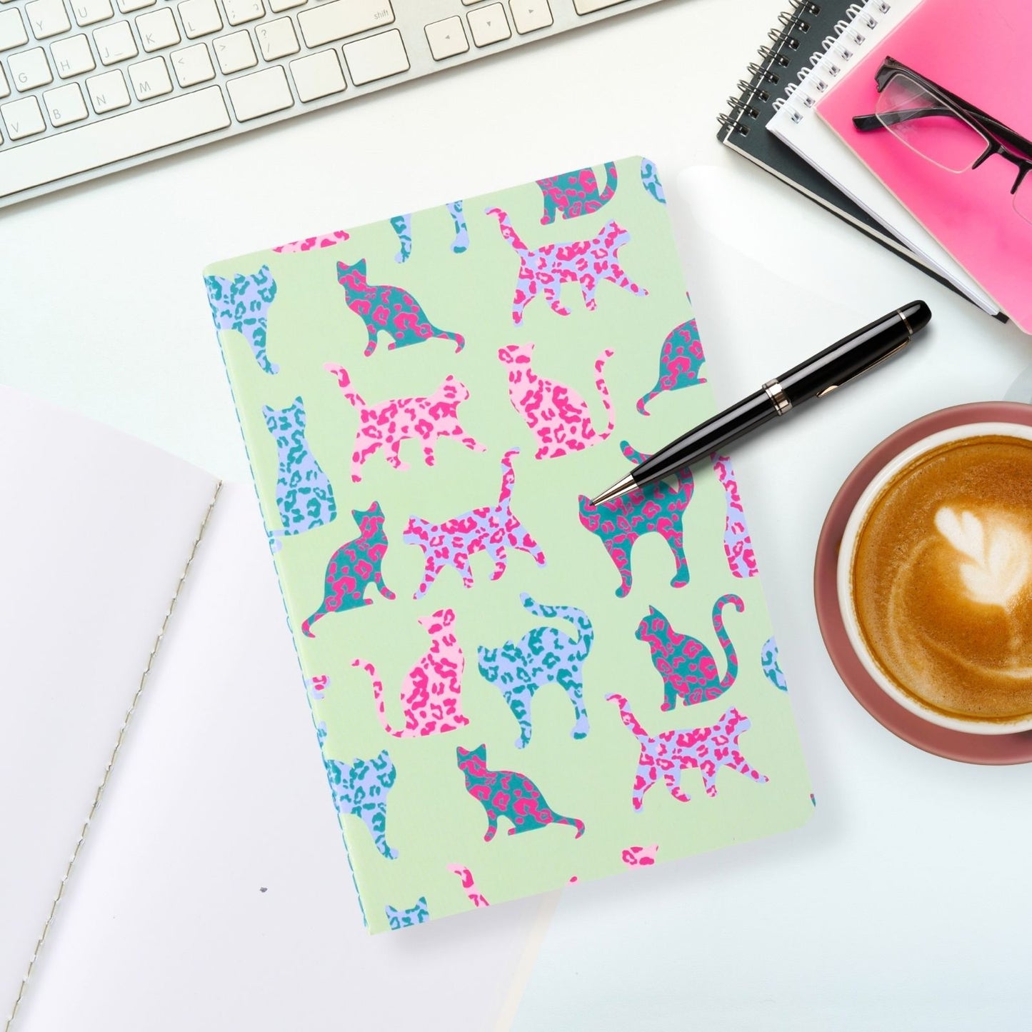 LK Cats In Leopard Print Softcover Lined A5 Notebook Fun Stationery Notes Gift