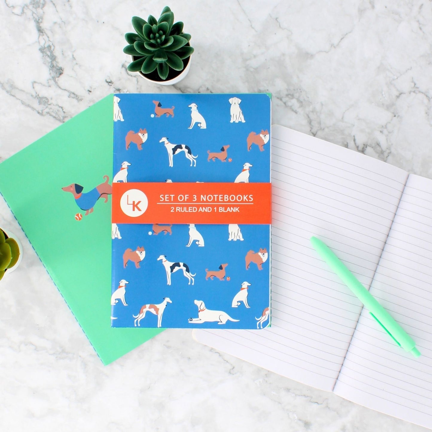LK Dogs & Dachshund Set Of 3 A5 Notebooks 2 Ruled 1 Blank In Assorted Designs