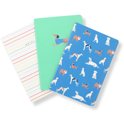 LK Dogs & Dachshund Set Of 3 A5 Notebooks 2 Ruled 1 Blank In Assorted Designs