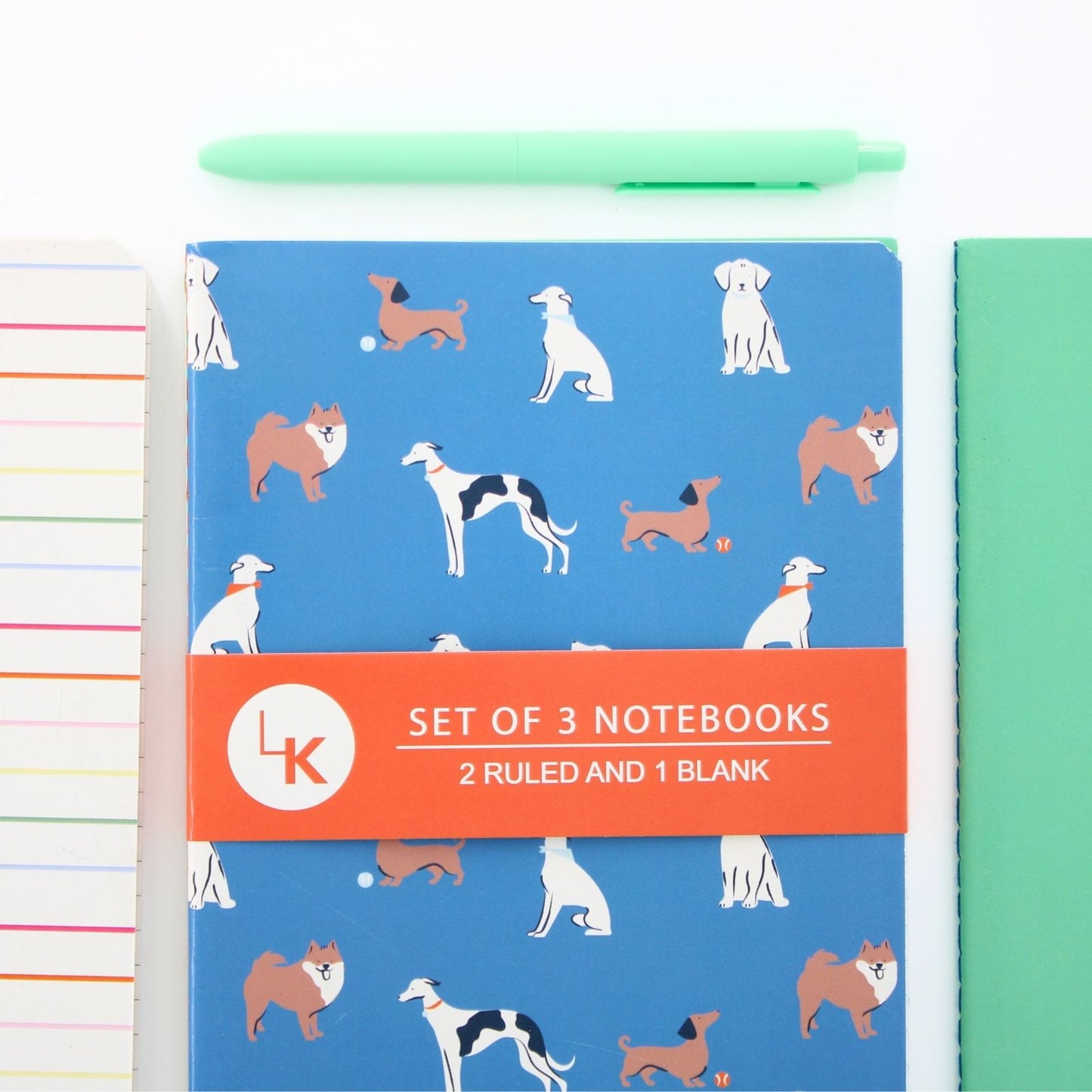 LK Dogs & Dachshund Set Of 3 A5 Notebooks 2 Ruled 1 Blank In Assorted Designs