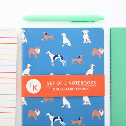 LK Dogs & Dachshund Set Of 3 A5 Notebooks 2 Ruled 1 Blank In Assorted Designs