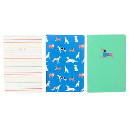 LK Dogs & Dachshund Set Of 3 A5 Notebooks 2 Ruled 1 Blank In Assorted Designs