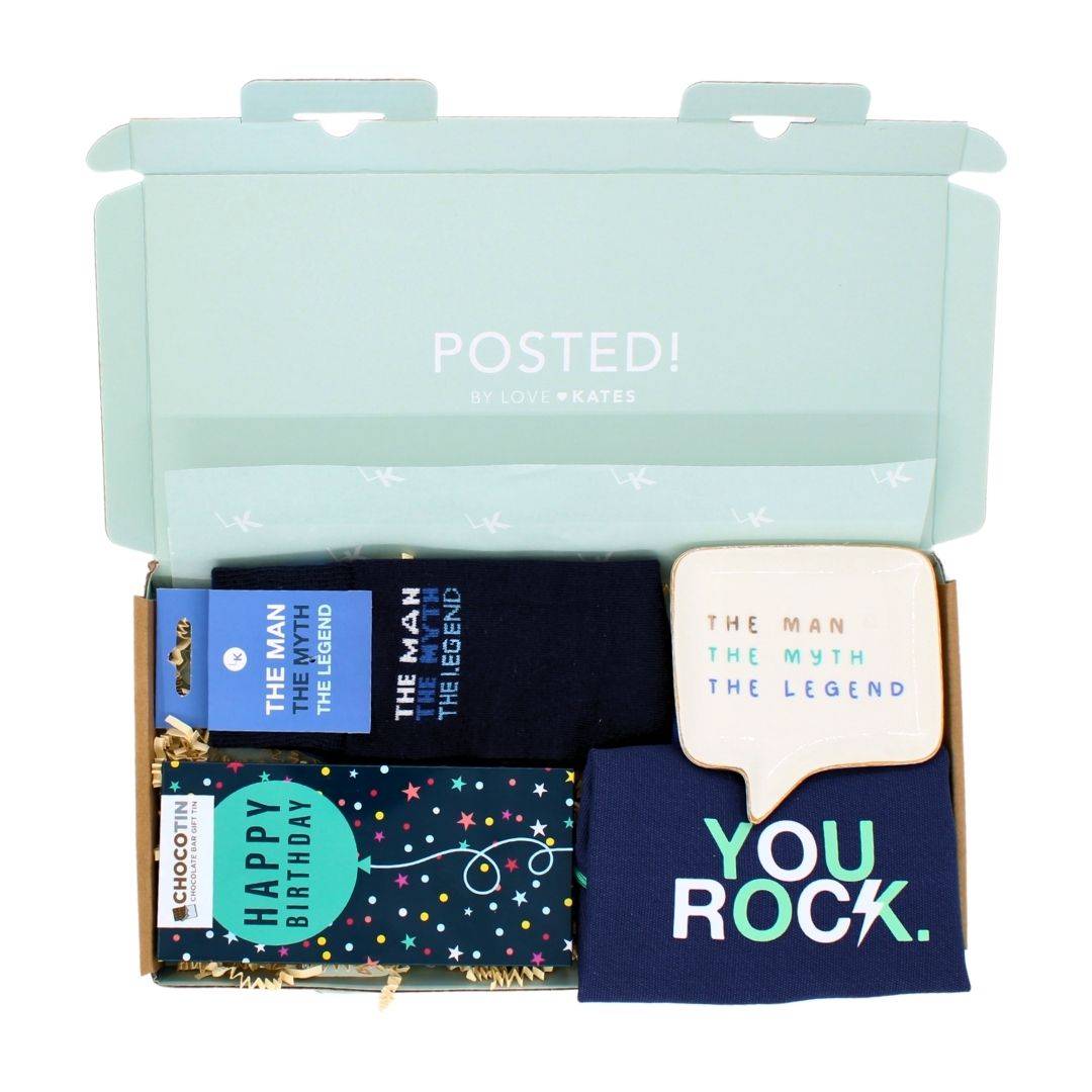 POSTED! Birthday Legend You Rock Letterbox Gift For Him Includes Chocolate Tin