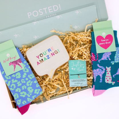 POSTED! You're Purrfect Letterbox Gift For Her Cat Lover Socks & Pamper Treats
