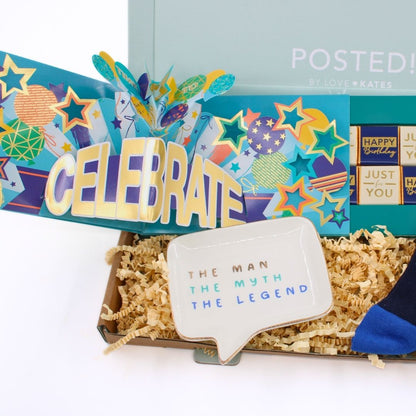 POSTED! Birthday Legend Letterbox Gift Includes Pop Up Treat Tray Card For Him