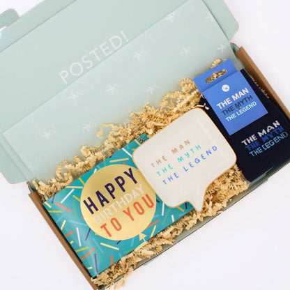 POSTED! Birthday Legend Letterbox Gift Includes Pop Up Treat Tray Card For Him