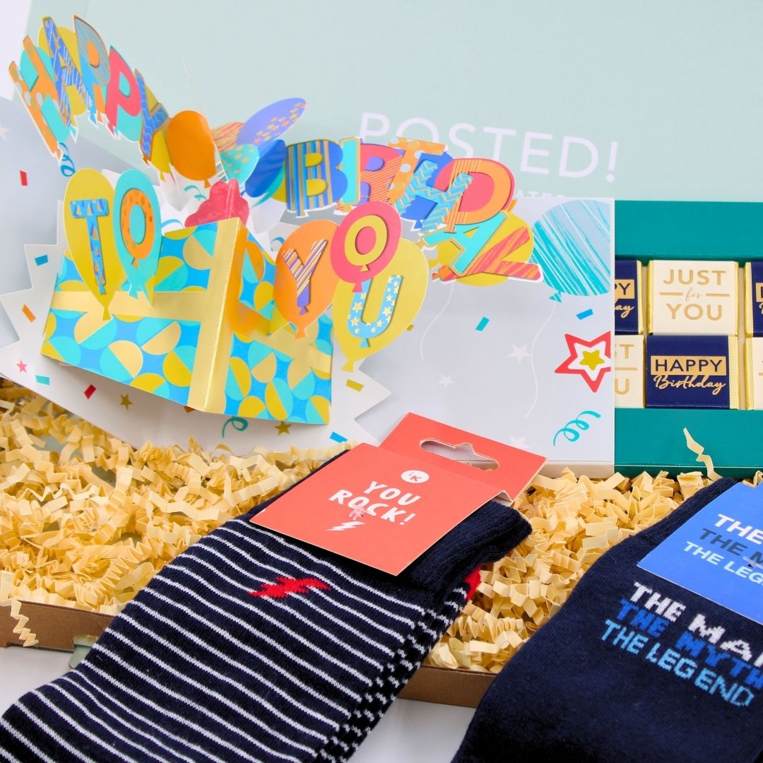 POSTED! His Birthday Celebration Letterbox Gift Includes Pop Up Treat Tray Card