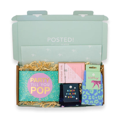 POSTED! Party Birthday Girl Letterbox Gift Includes Pop Up Party Treat Tray Card