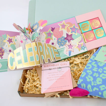 POSTED! Party Birthday Girl Letterbox Gift Includes Pop Up Party Treat Tray Card