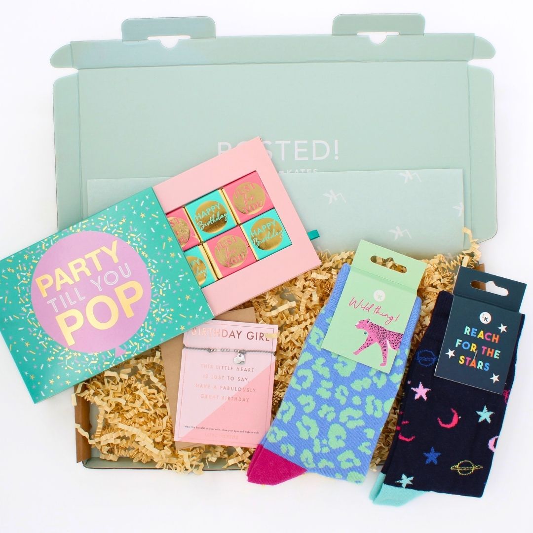 POSTED! Party Birthday Girl Letterbox Gift Includes Pop Up Party Treat Tray Card