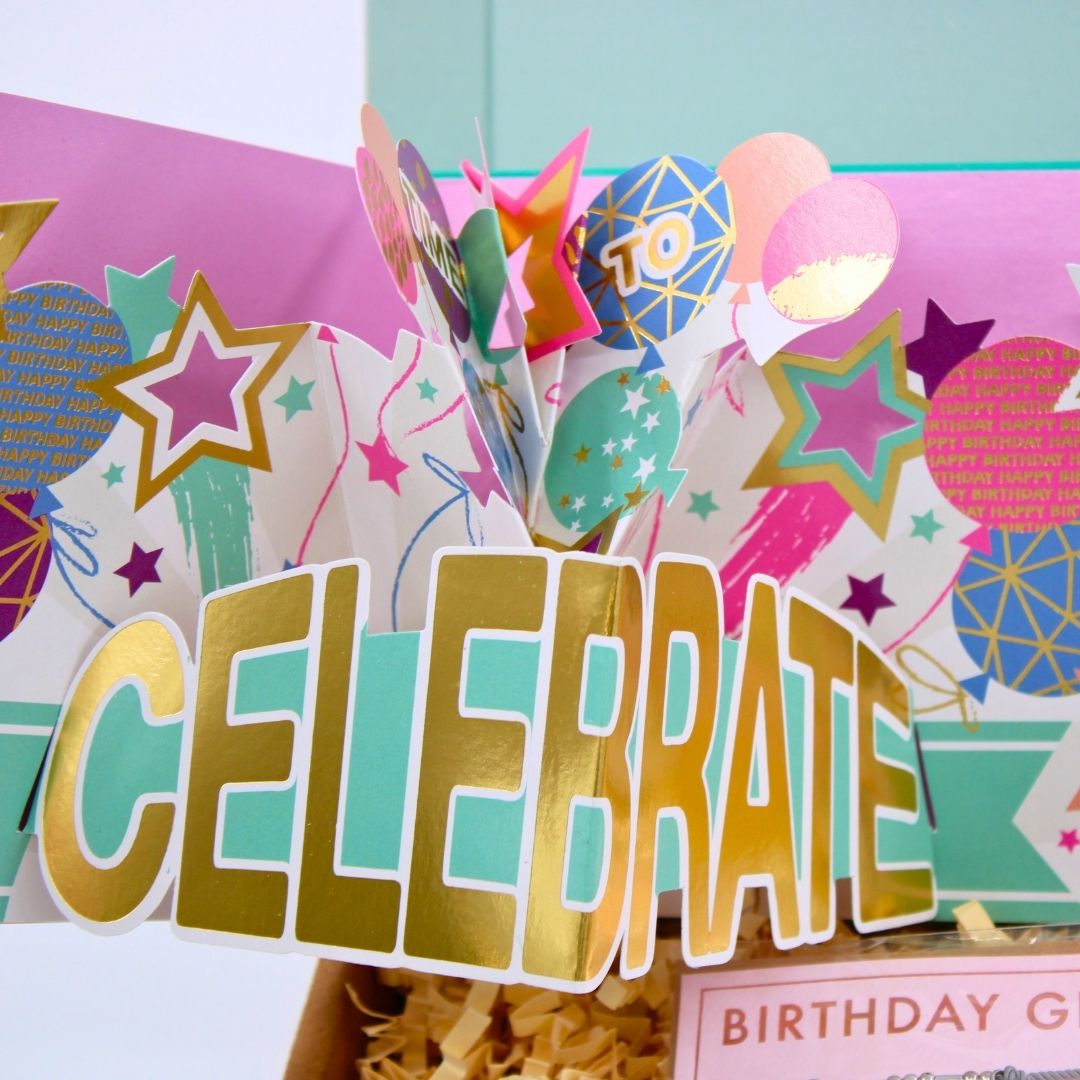 POSTED! Party Birthday Girl Letterbox Gift Includes Pop Up Party Treat Tray Card