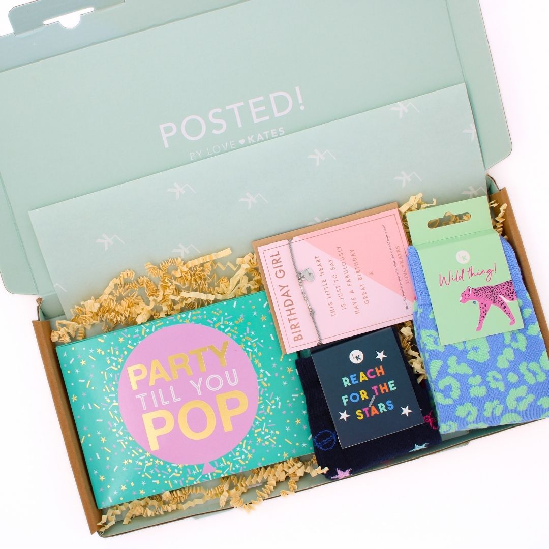 POSTED! Party Birthday Girl Letterbox Gift Includes Pop Up Party Treat Tray Card