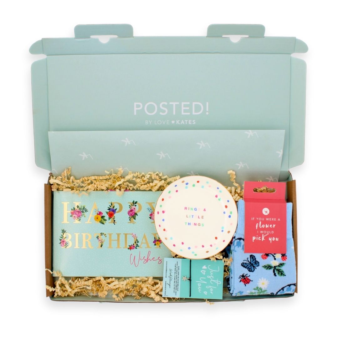POSTED! Birthday Blooms Letterbox Gift Includes Pop Up Birthday Treat Tray Card