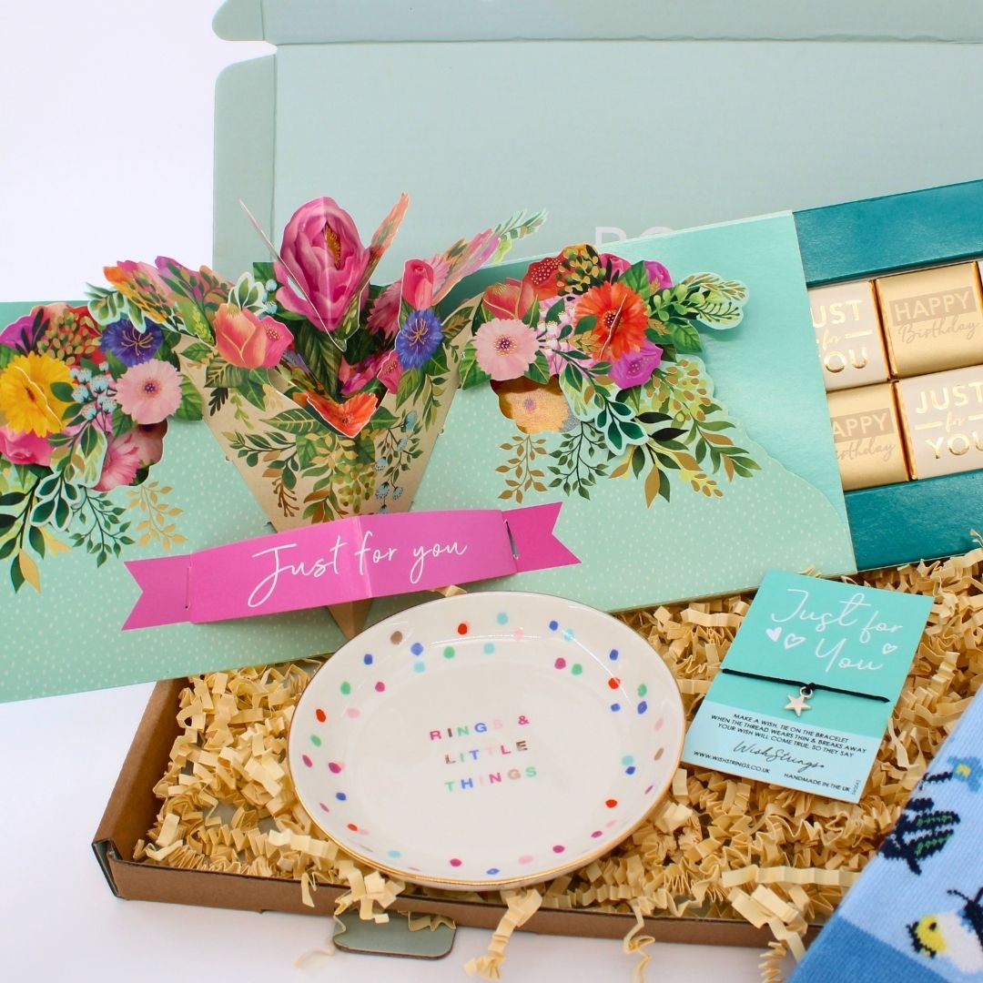 POSTED! Birthday Blooms Letterbox Gift Includes Pop Up Birthday Treat Tray Card