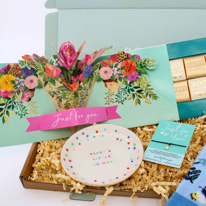 POSTED! Birthday Blooms Letterbox Gift Includes Pop Up Birthday Treat Tray Card