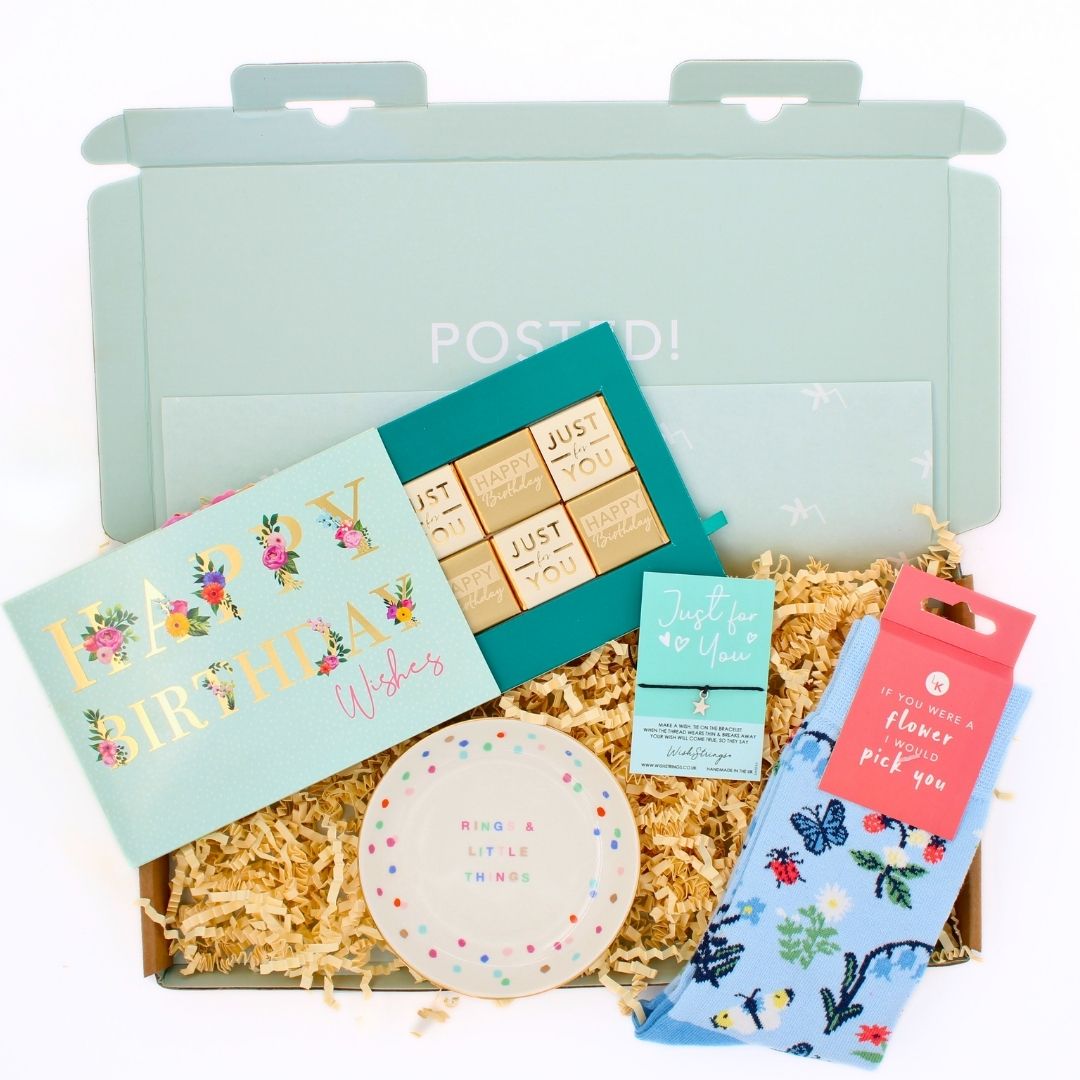 POSTED! Birthday Blooms Letterbox Gift Includes Pop Up Birthday Treat Tray Card