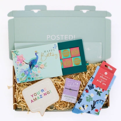 POSTED! Fabulous Birthday Letterbox Gift Includes Pop Up Peacock Treat Tray Card
