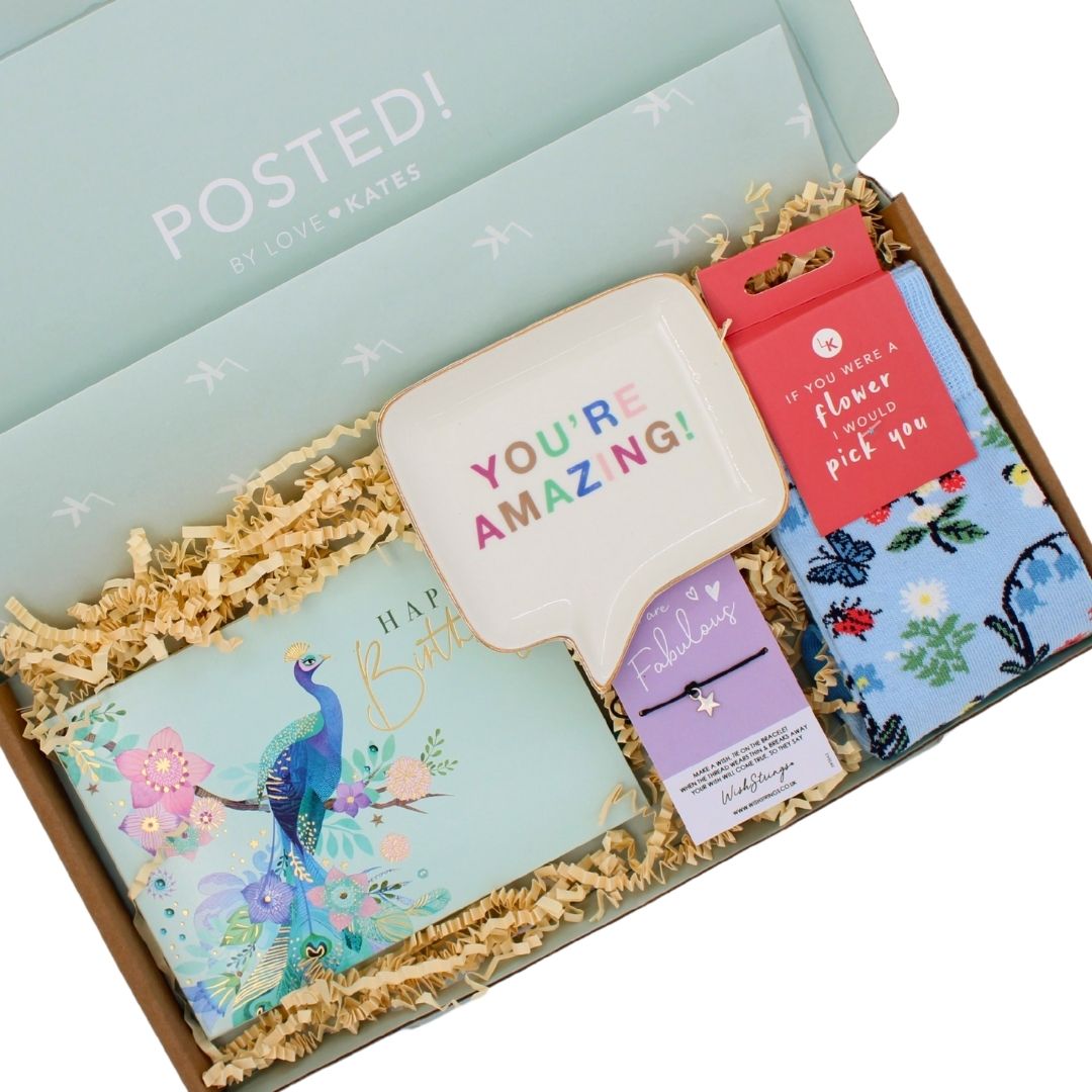 POSTED! Fabulous Birthday Letterbox Gift Includes Pop Up Peacock Treat Tray Card