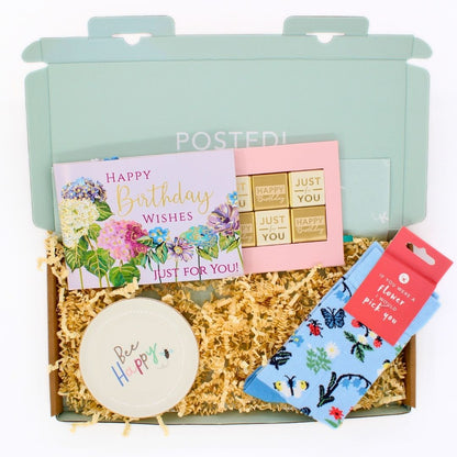 POSTED! Bee Happy Birthday Letterbox Gift Includes Pop Up Floral Treat Tray Card