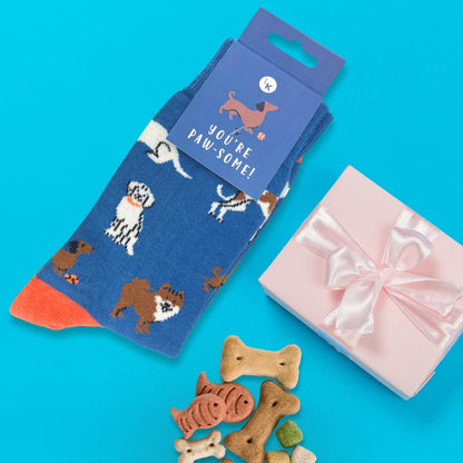 Snazzy Socks Dogs You're Paw-Some! Ladies Socks Size 4-7 Novelty Sock Gift