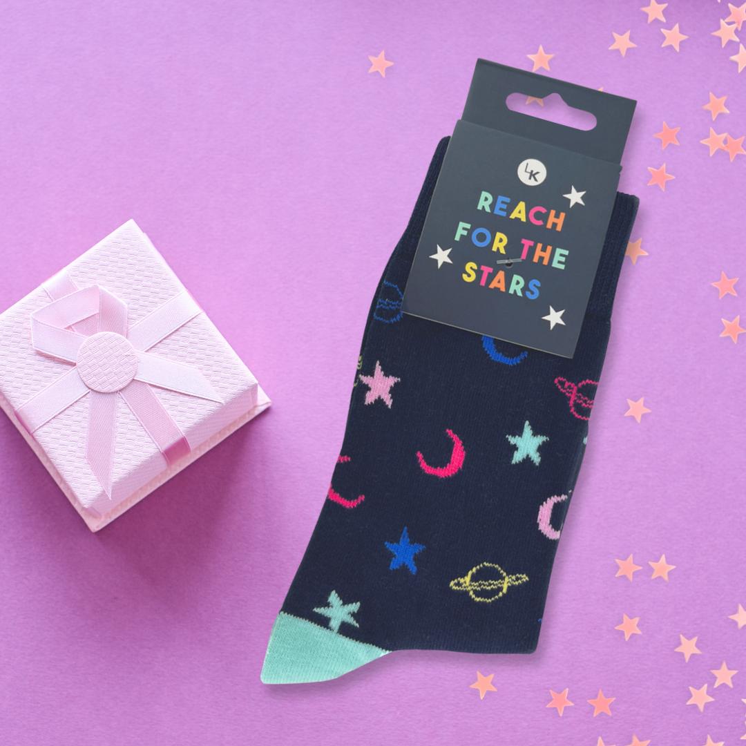 Snazzy Socks Reach For The Stars Ladies Socks Size 4-7 Novelty Sock Gift