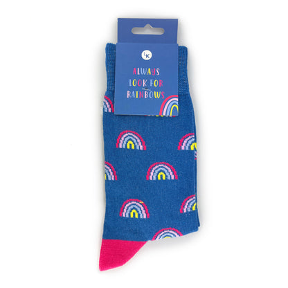 Snazzy Socks Always Look For Rainbows Ladies Socks Size 4-7 Novelty Sock Gift