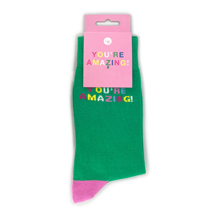 Snazzy Socks You're Amazing! Green Ladies Socks Size 4-7 Novelty Sock Gift