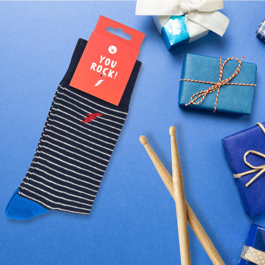 Snazzy Socks You Rock! Lightening Bolt Mens Socks Size 9-11.5 Novelty Sock Gift