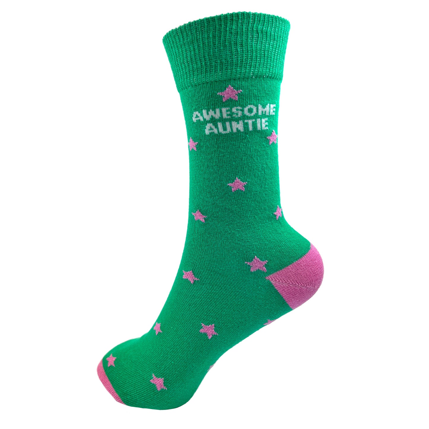 Snazzy Socks Awesome Auntie Pink Star Ladies Socks Size 4-7 Novelty Sock Gift