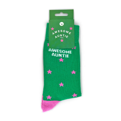 Snazzy Socks Awesome Auntie Pink Star Ladies Socks Size 4-7 Novelty Sock Gift