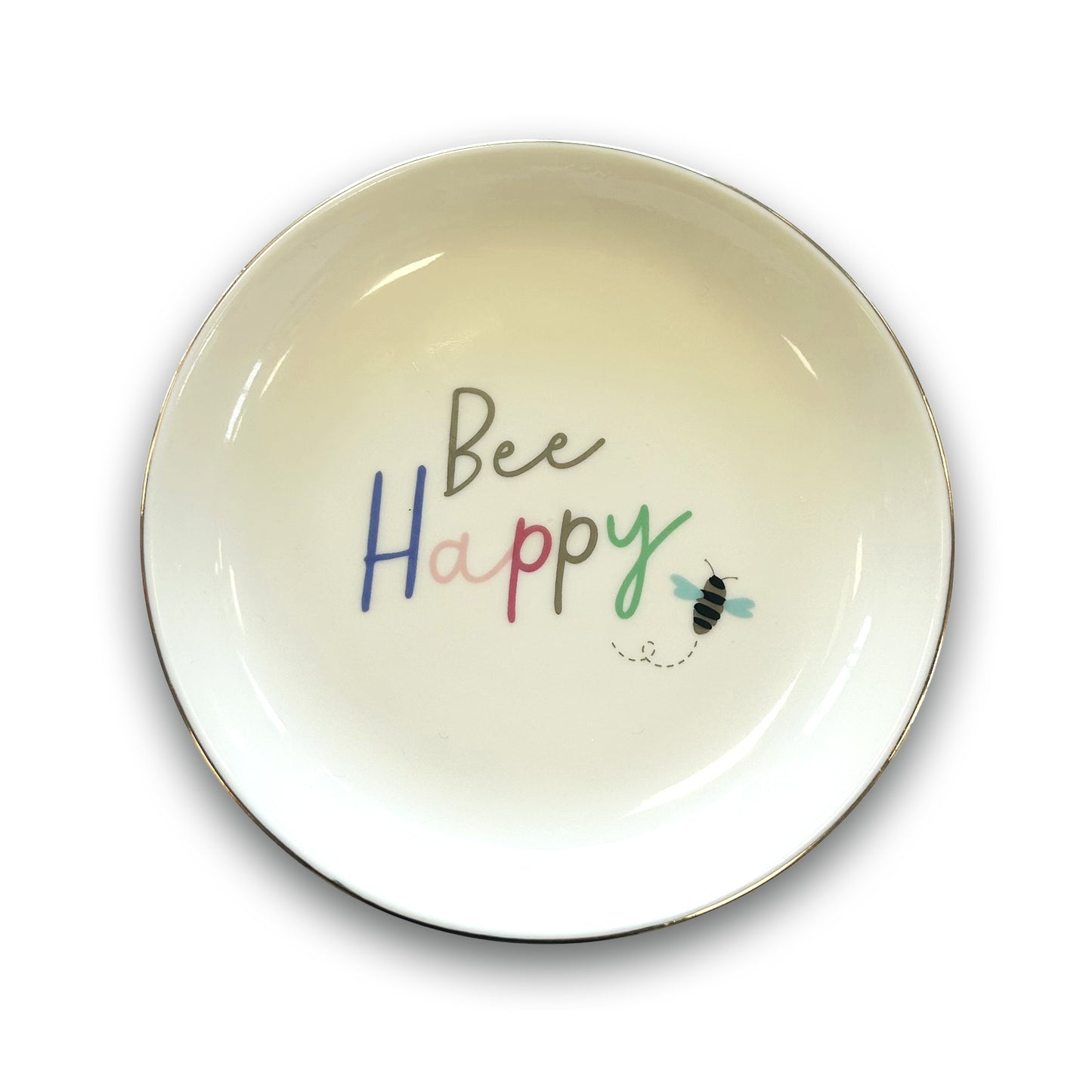 Round Bee Happy Ceramic Trinket Tray Dish Decorative Gift For Her