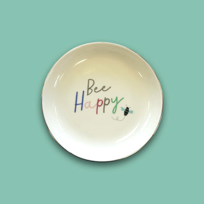 Round Bee Happy Ceramic Trinket Tray Dish Decorative Gift For Her