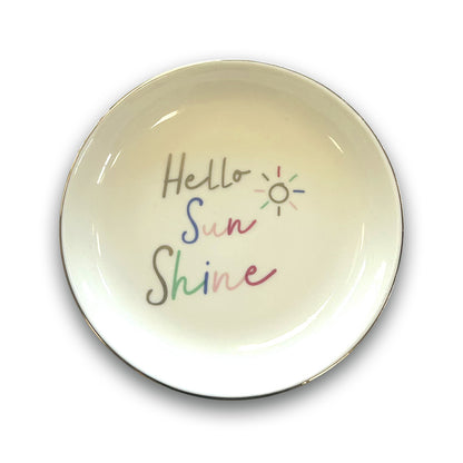 Round Hello Sunshine Ceramic Trinket Tray Dish Decorative Gift For Her