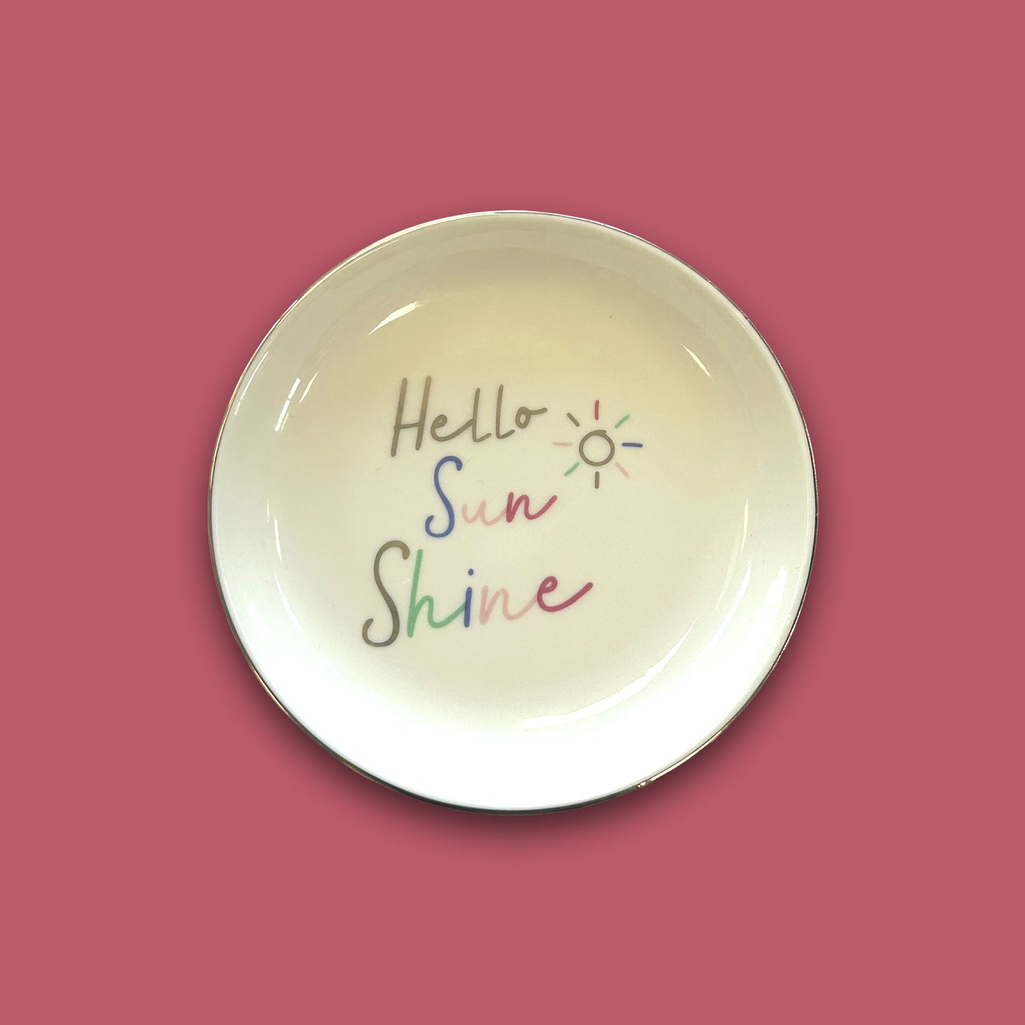 Round Hello Sunshine Ceramic Trinket Tray Dish Decorative Gift For Her