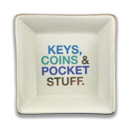 Keys, Coins & Pocket Stuff Ceramic Trinket Tray Man Dish Decorative Gift For Him