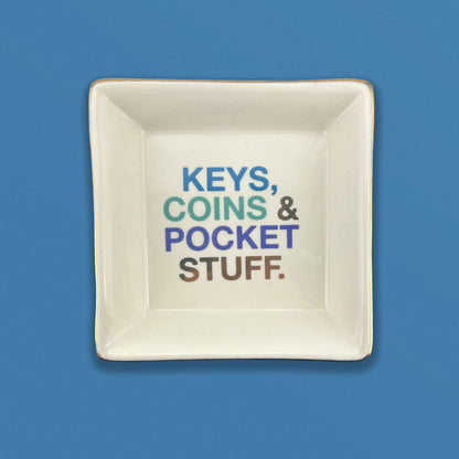 Keys, Coins & Pocket Stuff Ceramic Trinket Tray Man Dish Decorative Gift For Him