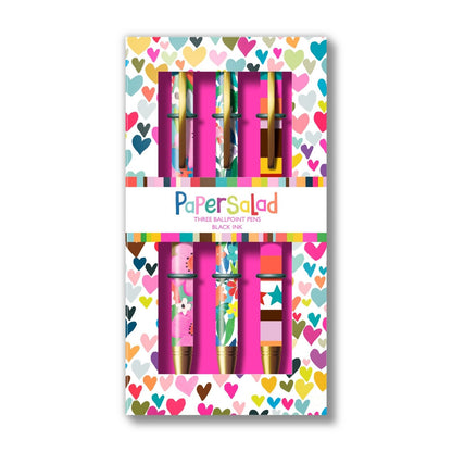 Paper Salad Stationery Pen Set Of 3 Pens In Gift Box Colourful Designs Gift Idea
