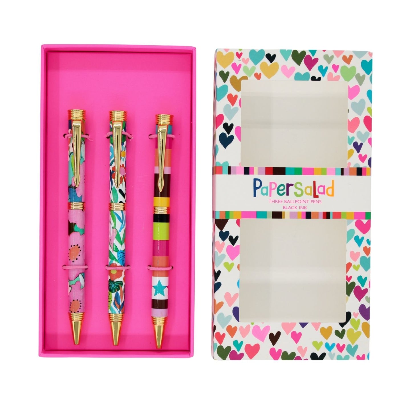 Paper Salad Stationery Pen Set Of 3 Pens In Gift Box Colourful Designs Gift Idea