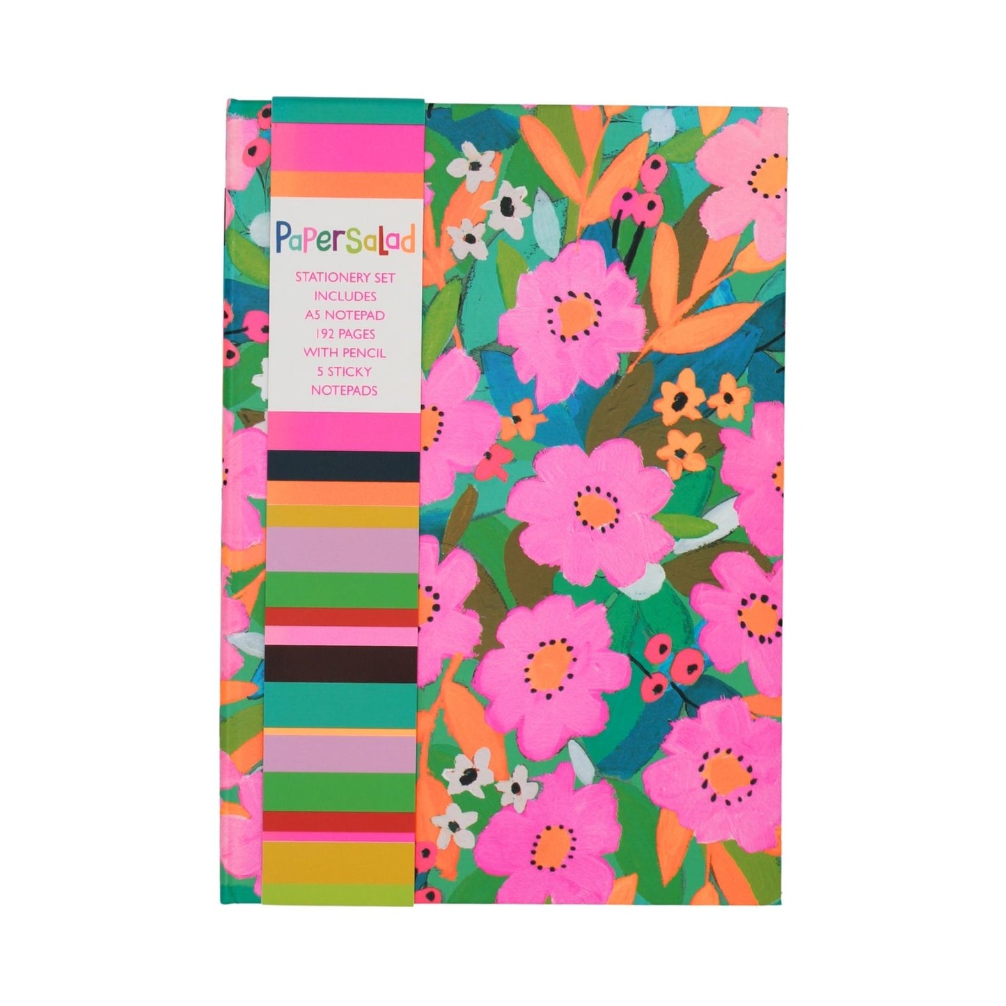 Paper Salad Stationery Set A5 Notepad Pencil & Sticky Note Neon Floral Gift Idea