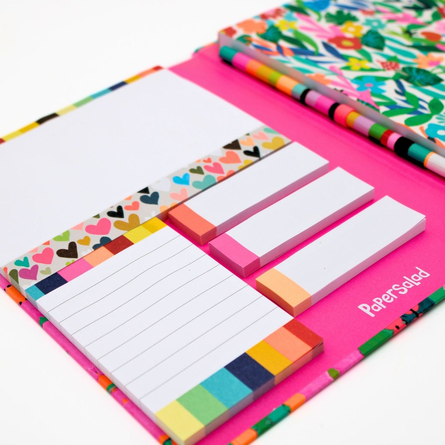 Paper Salad Stationery Set A5 Notepad Pencil & Sticky Note Neon Floral Gift Idea