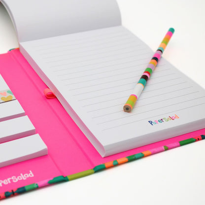 Paper Salad Stationery Set A5 Notepad Pencil & Sticky Note Neon Floral Gift Idea