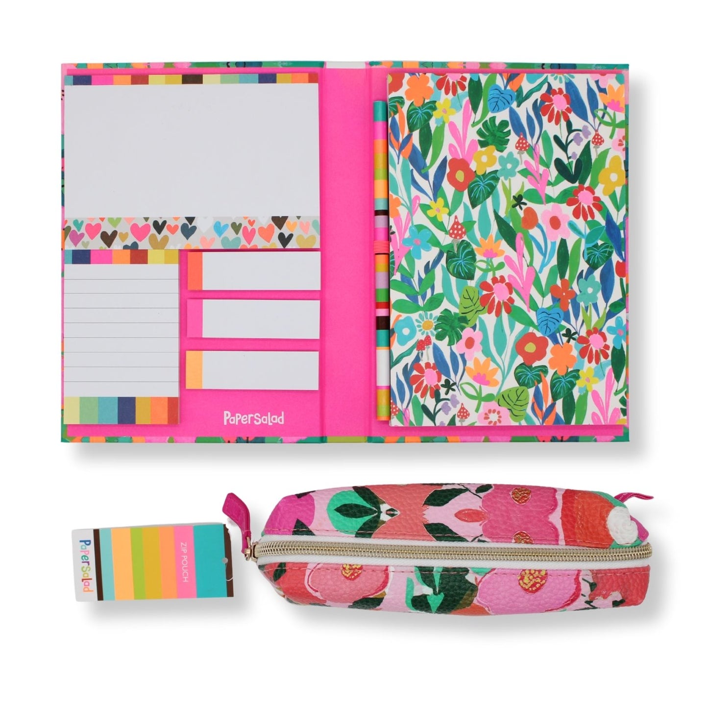 Paper Salad Stationery Set A5 Notepad Pencil & Sticky Note Neon Floral Gift Idea