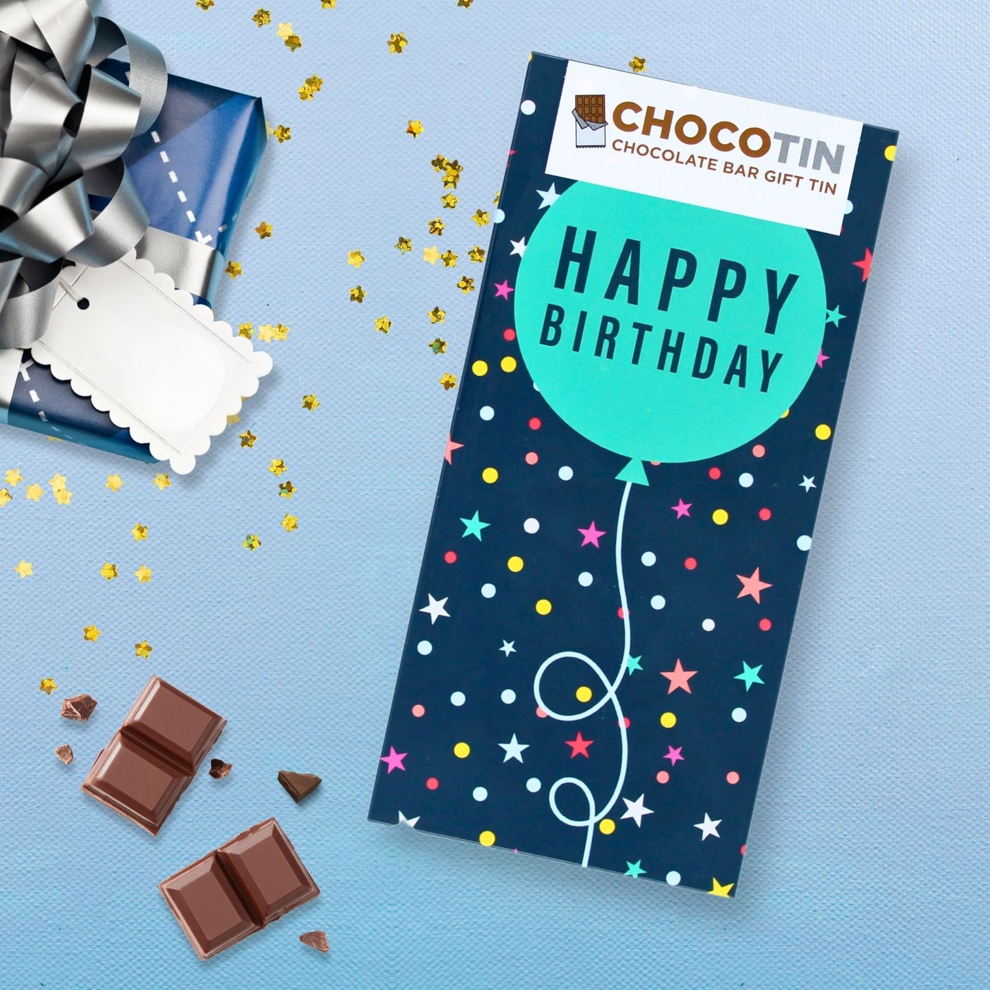 Happy Birthday Blue Chocolate Bar Gift Tin Chocotin Confectionery Gift Idea