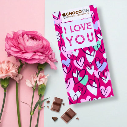 I Love You Pink Hearts Chocolate Bar Gift Tin Chocotin Confectionery Gift Idea