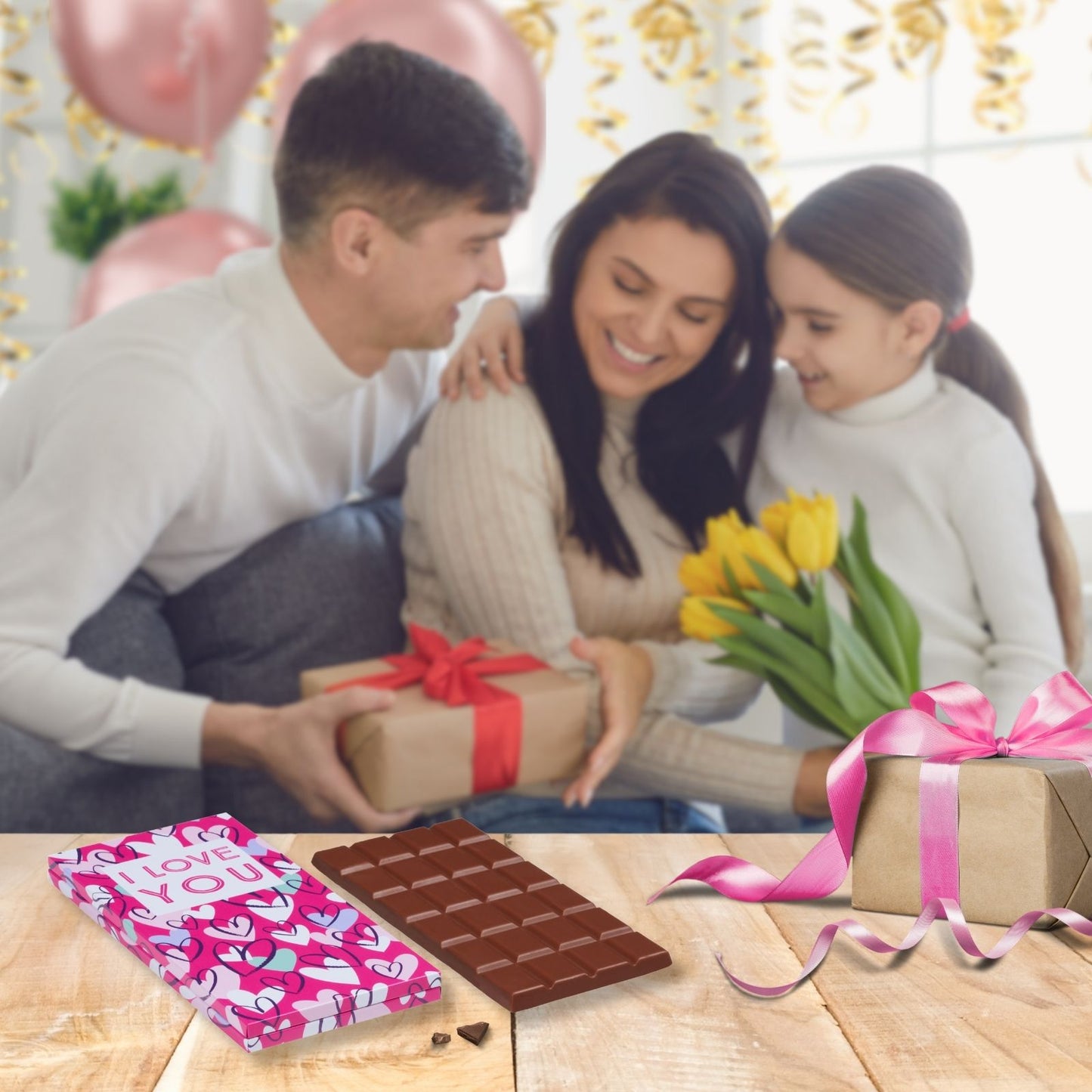 I Love You Pink Hearts Chocolate Bar Gift Tin Chocotin Confectionery Gift Idea
