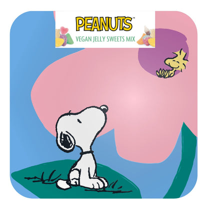 Snoopy Vegan Jelly Sweets In A Collectable Blue Floral Metal Keepsake Tin