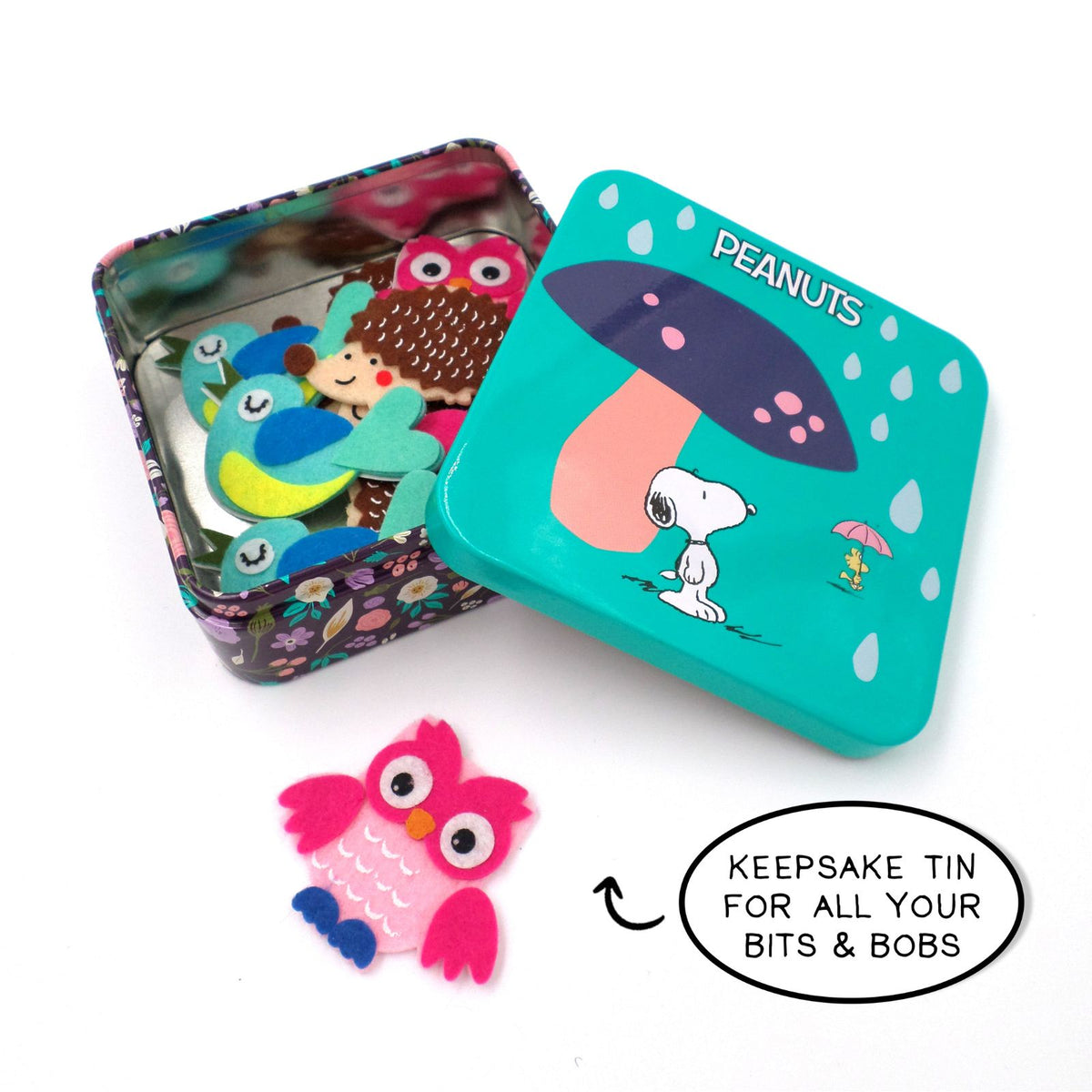 Snoopy Vegan Jelly Sweets In A Collectable Teal Floral Metal Keepsake Tin